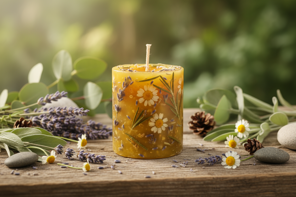 herbal infused beeswax candle