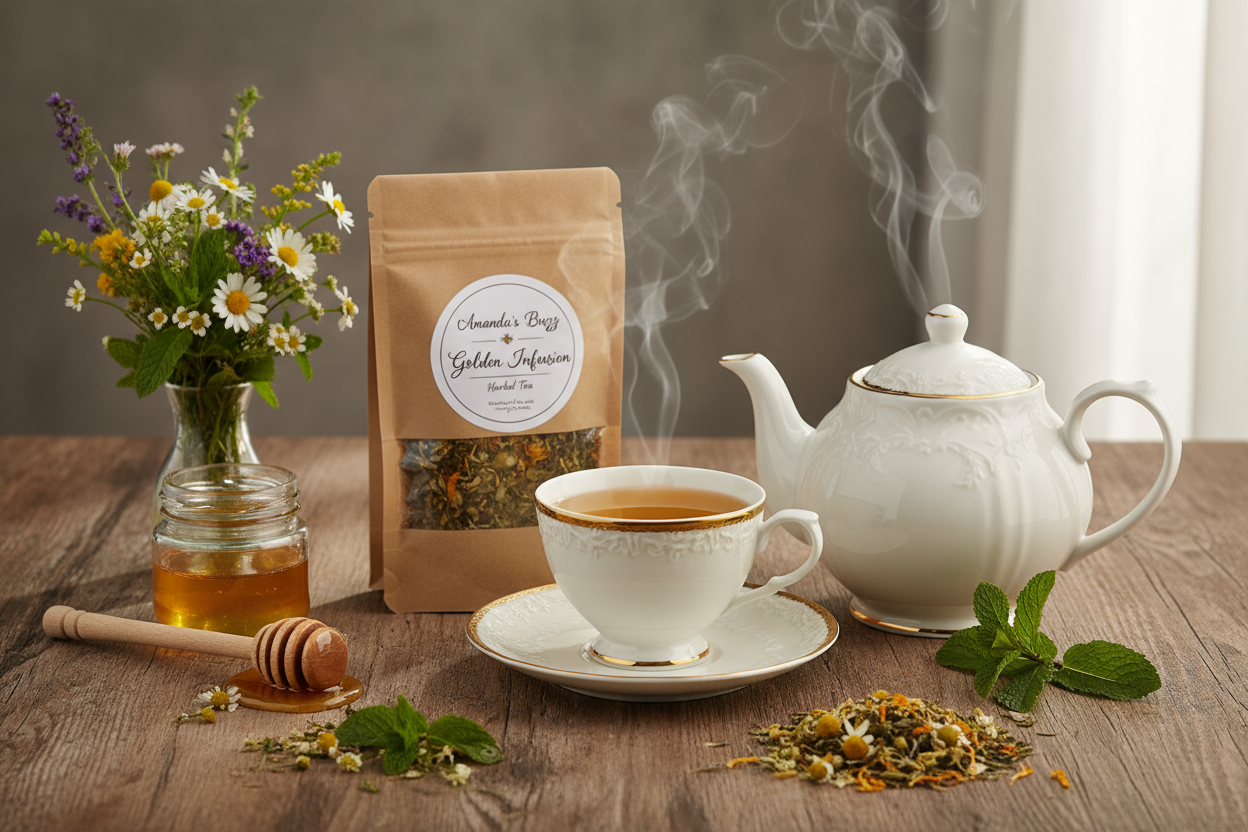 herbal tea from "amanda's buzz" tea time setting