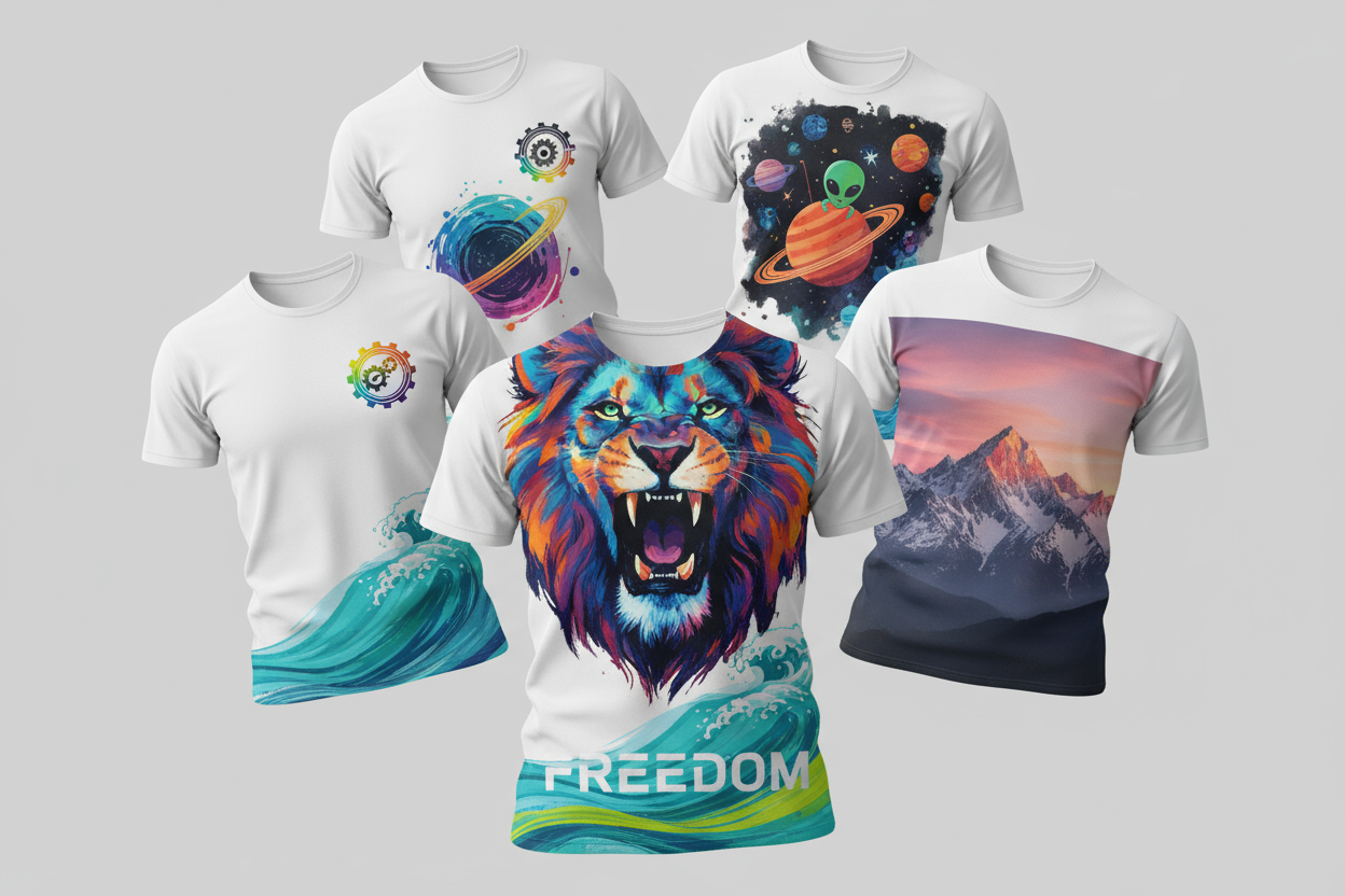 sublimated designs on white tshirts