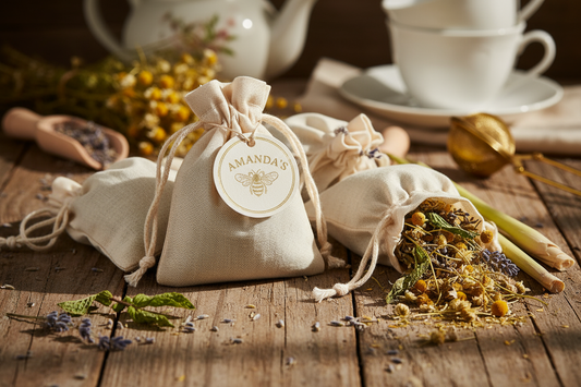 tea satchels of herbs from "amanda's buzz"